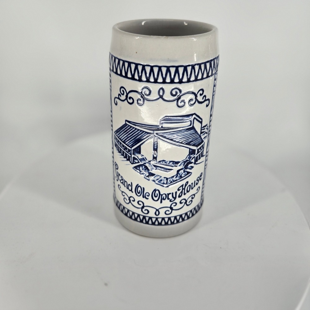 Vintage Opryland USA Grand Ole Opry House Beer Stein Ceramarte Brazil Blue White